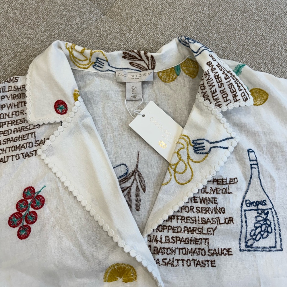 NWT Caroline Constas Frutti di Mare Embroidered Recipe Shirt - Size L - Picture 3 of 6